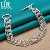 925 Silver Smooth Twist Multi-Ring Chain Bracelet for Wedding Engagement Party