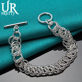 925 Silver Smooth Twist Multi-Ring Chain Bracelet for Wedding Engagement Party