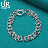 925 Silver Smooth Twist Multi-Ring Chain Bracelet for Wedding Engagement Party