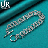 925 Silver Smooth Twist Multi-Ring Chain Bracelet for Wedding Engagement Party