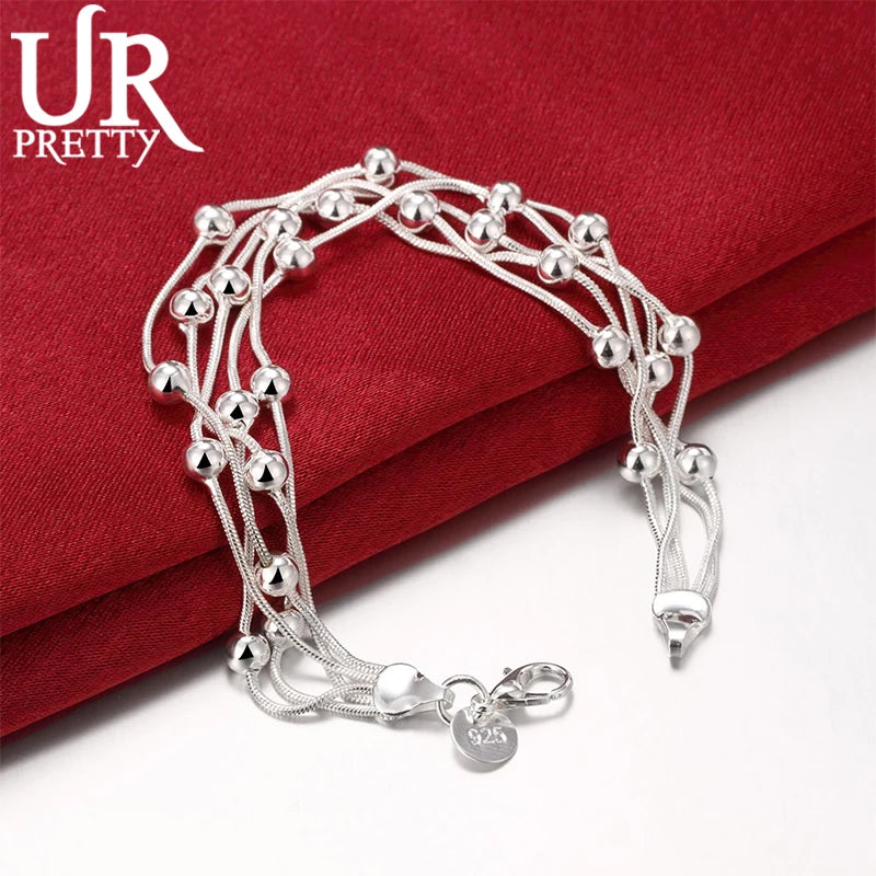 925 Silver Snake Chain Bracelet Smooth Beads