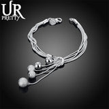 925 Silver Snake Chain Beads Pendant Bracelet