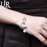 925 Silver Snake Chain Beads Pendant Bracelet