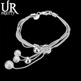 925 Silver Snake Chain Beads Pendant Bracelet