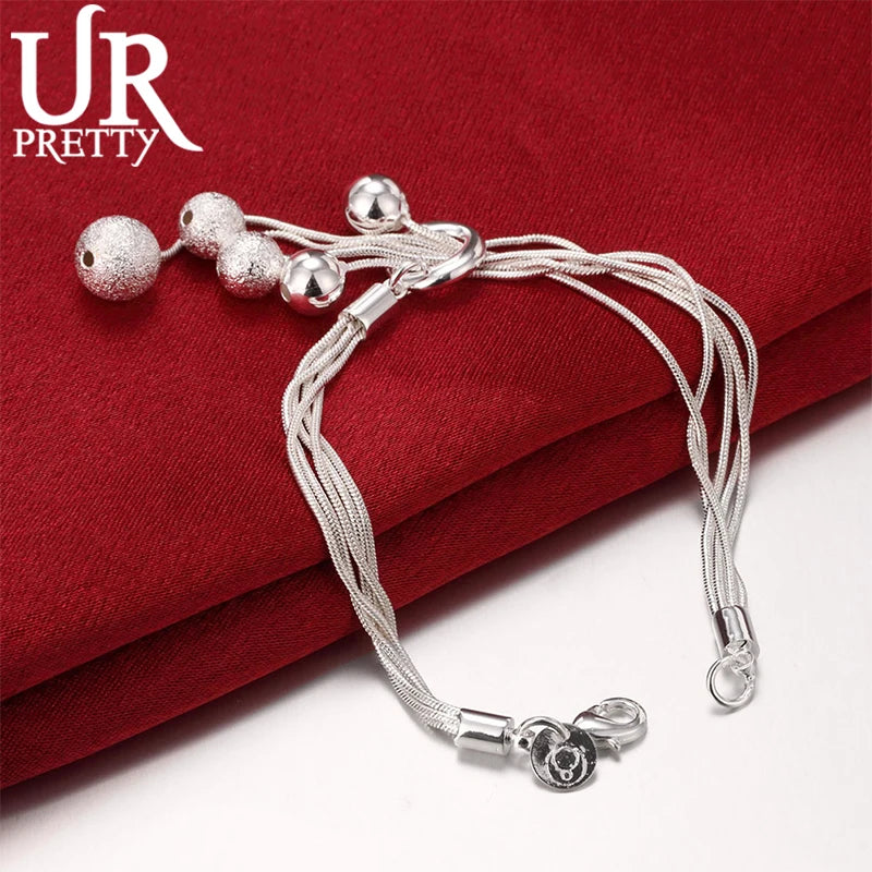 925 Silver Snake Chain Beads Pendant Bracelet