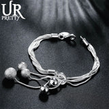 925 Silver Snake Chain Beads Pendant Bracelet