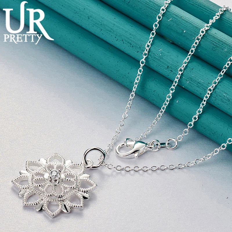 925 Silver Snowflake Pendant Necklace 20 Inch Snake Chain