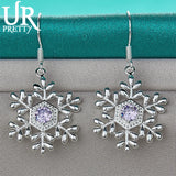 925 Silver Snowflake Zircon Drop Earrings Wedding Party Jewelry Gift