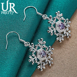 925 Silver Snowflake Zircon Drop Earrings Wedding Party Jewelry Gift