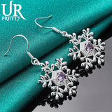 925 Silver Snowflake Zircon Drop Earrings Wedding Party Jewelry Gift