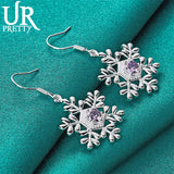 925 Silver Snowflake Zircon Drop Earrings Wedding Party Jewelry Gift
