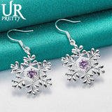 925 Silver Snowflake Zircon Drop Earrings Wedding Party Jewelry Gift