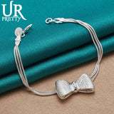 925 Sterling Silver Bow Chain Bracelet for Women Wedding Charm Jewelry