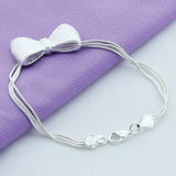 925 Silver Bow 3 Strands Chain Bracelet For Women