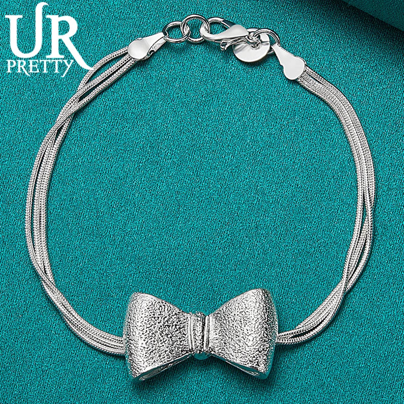 925 Sterling Silver Bow Chain Bracelet for Women Wedding Charm Jewelry