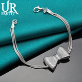 925 Sterling Silver Bow Chain Bracelet for Women Wedding Charm Jewelry