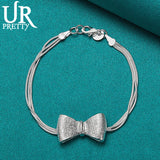 925 Silver Bow 3 Strands Chain Bracelet For Women