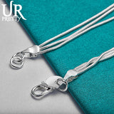 925 Silver Bow 3 Strands Chain Bracelet For Women
