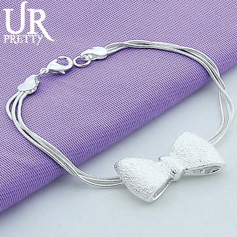 925 Silver Bow 3 Strands Chain Bracelet For Women