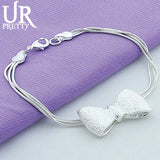 925 Silver Bow 3 Strands Chain Bracelet For Women