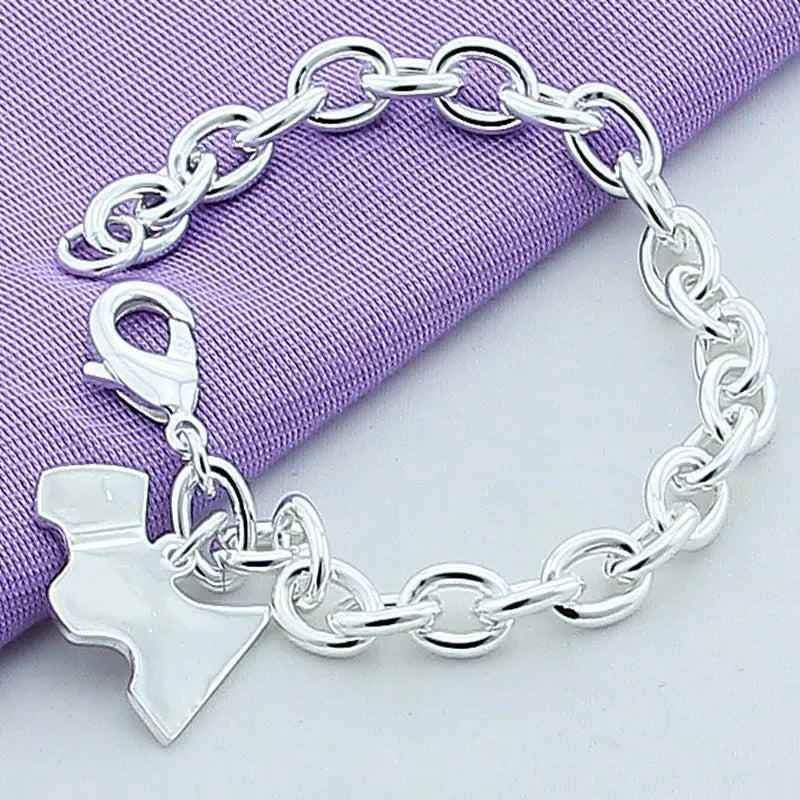 925 Sterling Silver Dog Tag Chain Bracelet for Men Women