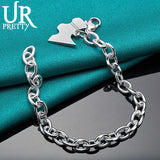 925 Sterling Silver Dog Tag Chain Bracelet for Men Women