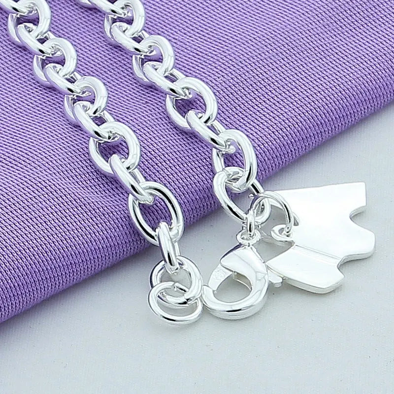 925 Sterling Silver Dog Tag Chain Bracelet for Men Women