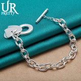 925 Silver Double Heart Chain Bracelet Wedding Charm Jewelry