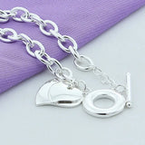 925 Sterling Silver Double Heart Chain Bracelet Wedding Engagement Charm Jewelry
