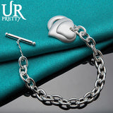 925 Sterling Silver Double Heart Chain Bracelet Wedding Engagement Charm Jewelry