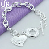 925 Sterling Silver Double Heart Chain Bracelet Wedding Engagement Charm Jewelry