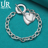 925 Sterling Silver Double Heart Chain Bracelet Wedding Engagement Charm Jewelry