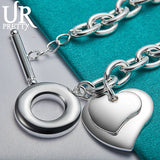 925 Sterling Silver Double Heart Chain Bracelet Wedding Engagement Charm Jewelry