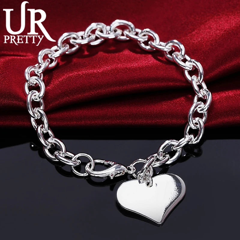 925 Silver Heart Love Chain Bracelet for Wedding Engagement
