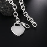 925 Sterling Silver Solid Heart Love Chain Bracelet For Men Women