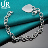 925 Sterling Silver Solid Heart Love Chain Bracelet For Men Women