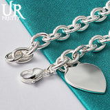 925 Sterling Silver Solid Heart Love Chain Bracelet For Men Women