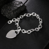 925 Sterling Silver Solid Heart Love Chain Bracelet For Men Women