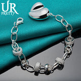925 Sterling Silver Heart Love Chain Bracelet Wedding Engagement Party Charm