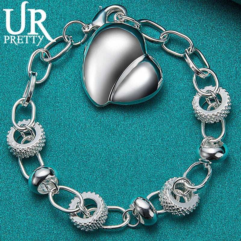 925 Sterling Silver Heart Love Chain Bracelet Wedding Engagement Party Charm