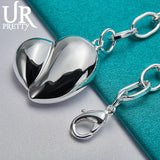 925 Sterling Silver Heart Love Chain Bracelet Wedding Engagement Party Charm