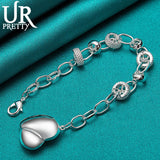 925 Sterling Silver Heart Love Chain Bracelet Wedding Engagement Party Charm