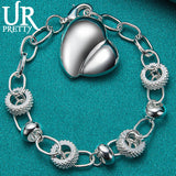 925 Sterling Silver Heart Love Chain Bracelet Wedding Engagement Party Charm