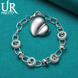 925 Sterling Silver Heart Love Chain Bracelet Wedding Engagement Party Charm