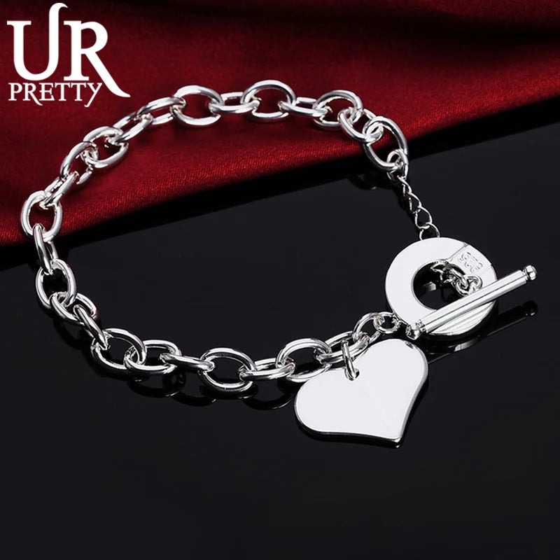 925 Sterling Silver Heart Love Ot Chain Bracelet Charm Jewelry Gift