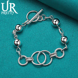 925 Silver Heart Love Circle Chain Bracelet Men Women Wedding Charm Jewelry