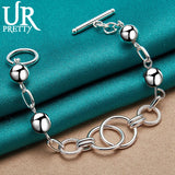 925 Silver Heart Love Circle Chain Bracelet Men Women Wedding Charm Jewelry