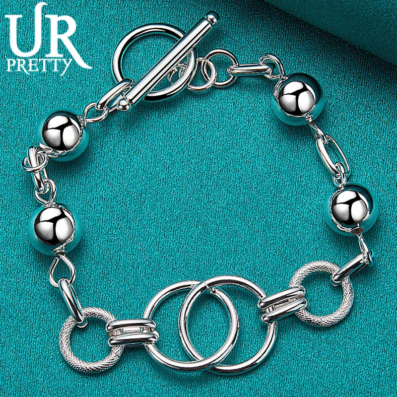 925 Silver Heart Love Circle Chain Bracelet Men Women Wedding Charm Jewelry