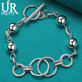 925 Silver Heart Love Circle Chain Bracelet Men Women Wedding Charm Jewelry