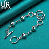 925 Silver Heart Love Circle Chain Bracelet Men Women Wedding Charm Jewelry